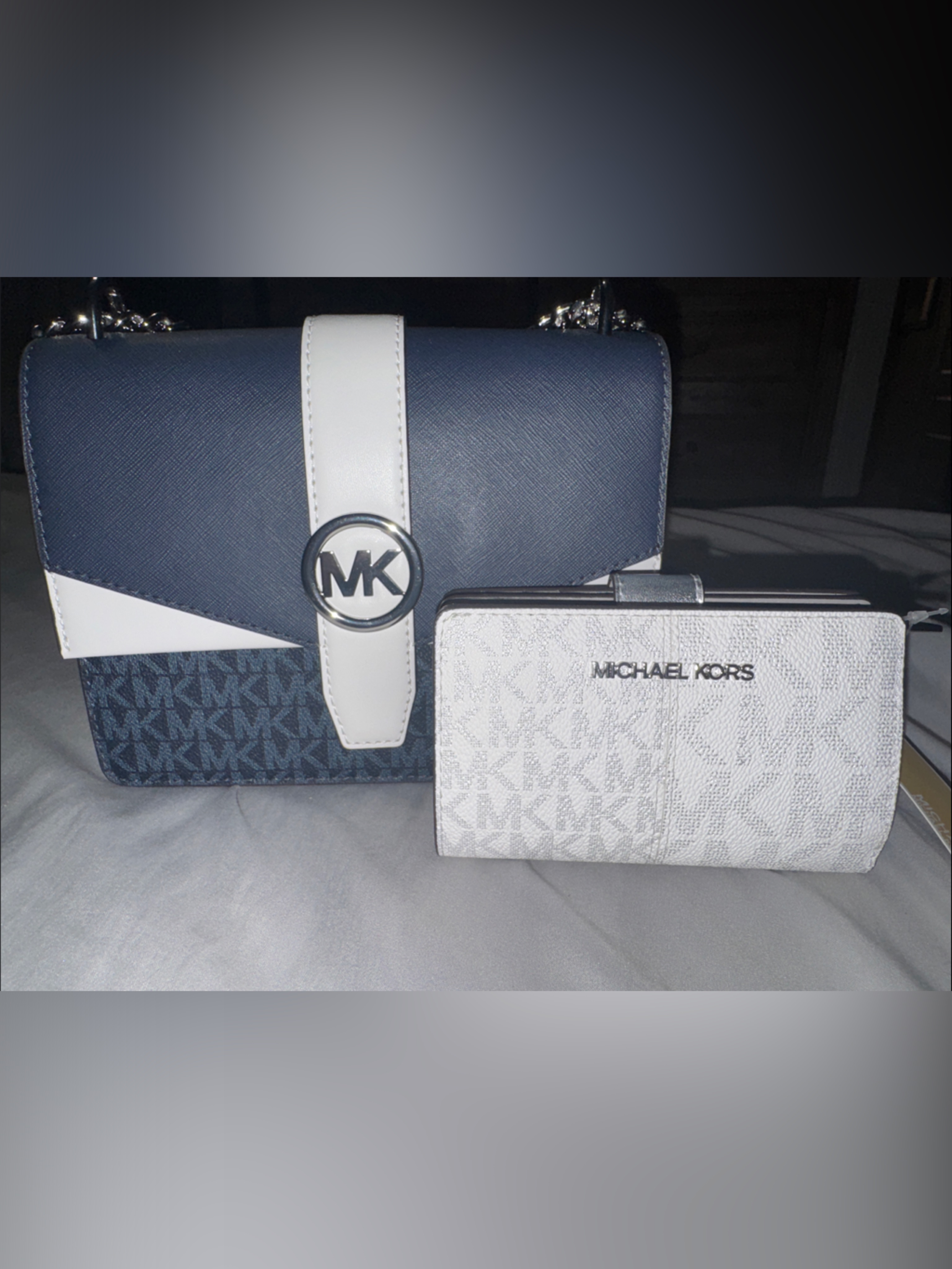 Michael Kors Navy And White Crossbody And Signature Card Wallet